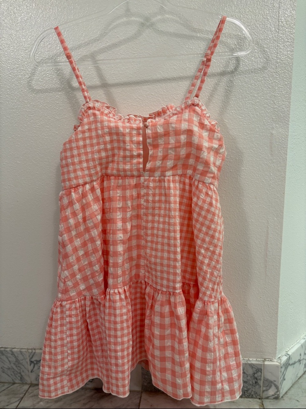 Pink Lily Coral and White Gingham Mini Dress - Picture 5 of 8